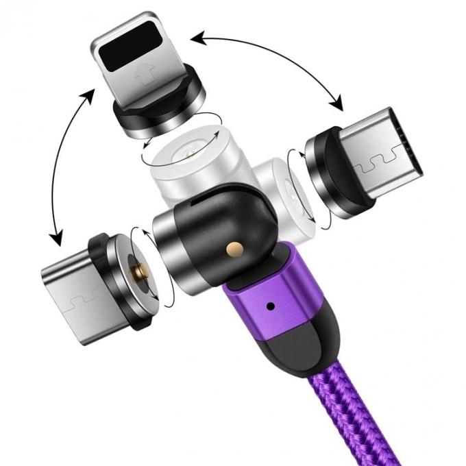 Cargador rápido Accesorios para teléfonos 540 grados Rotación 3 en 1 Micro Tipo C Cable de carga de datos USB magnético 3
