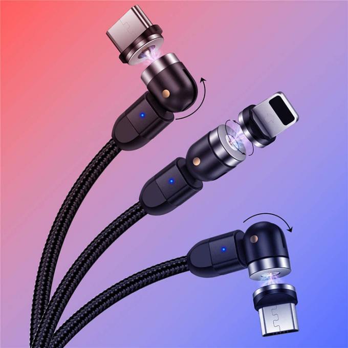 Cargador rápido Accesorios para teléfonos 540 grados Rotación 3 en 1 Micro Tipo C Cable de carga de datos USB magnético 4