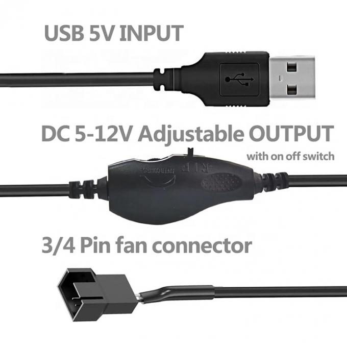 Adjustable USB 5V Step up Boost a DC 12V 3 pin 4 pin Conector de velocidad del ventilador Controlador de velocidad del ventilador Cable de adaptador de alimentación para PC 1