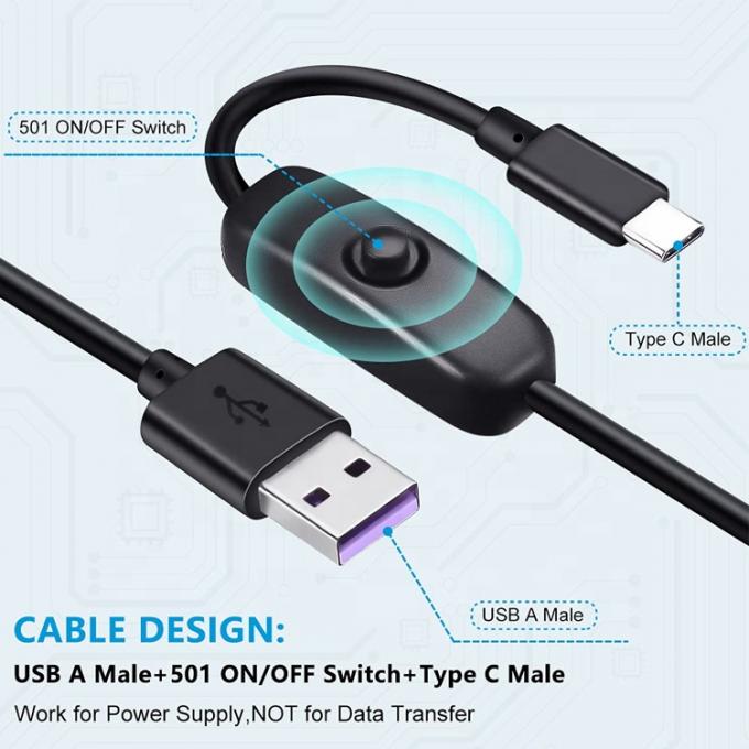1m 5V 3A USB Tipo C Cable de carga con interruptor encendido para Raspberry Pi 3