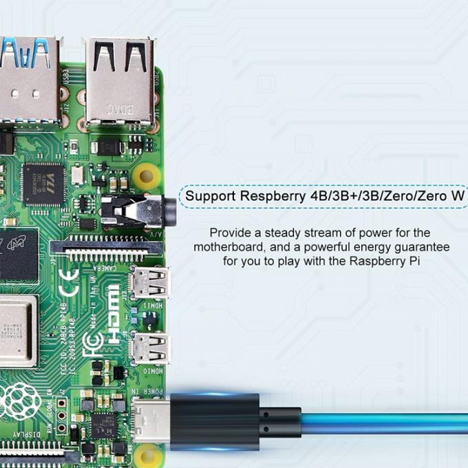 1m 5V 3A USB Tipo C Cable de carga con interruptor encendido para Raspberry Pi 7