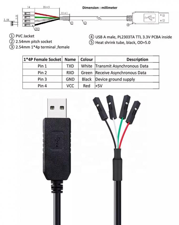 Alta compatibilidad WIN7 10 FTDI FT232 5V 3.3V USB a Uart TTL Cable serie para Raspberry Pi 0