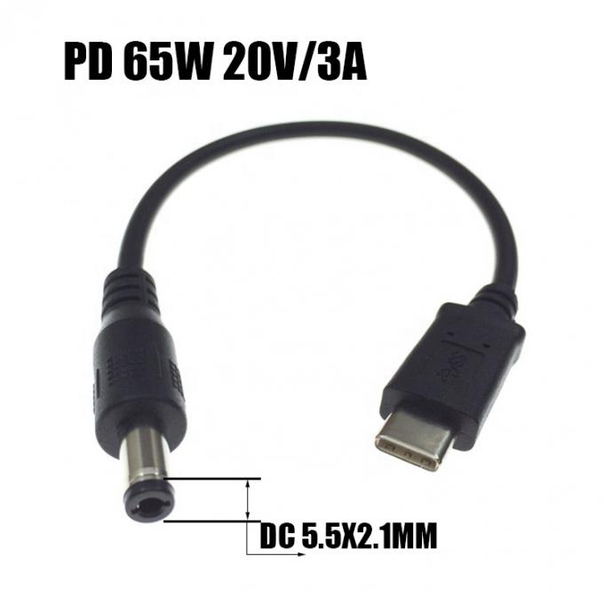 Carga rápida 20V 3A 65W USB Tipo C a 5.5mm X 2.1mm Cable de carga de energía DC PD para computadora portátil 2