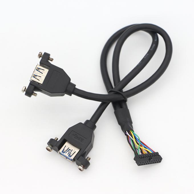 OEM para el bloqueo de tornillo de doble USB 3.0 Tipo A de panel de montaje de cable femenino con conector Molex 1