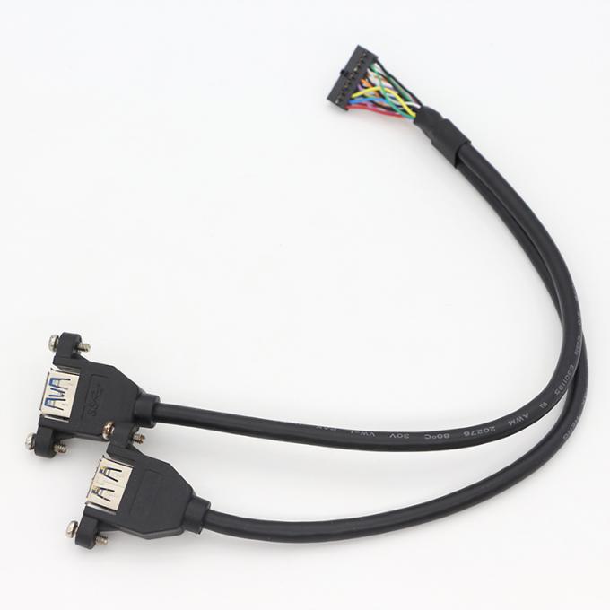 OEM para el bloqueo de tornillo de doble USB 3.0 Tipo A de panel de montaje de cable femenino con conector Molex 5
