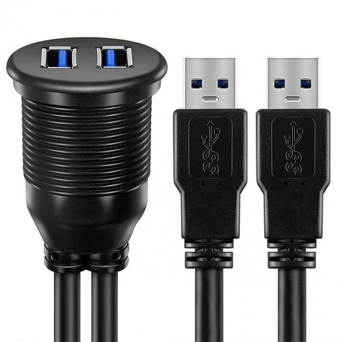 Panel de salpicadero de automóviles masculino a femenino impermeable Dual USB 3.0 Cable de extensión de montaje con chorro para motocicleta 2