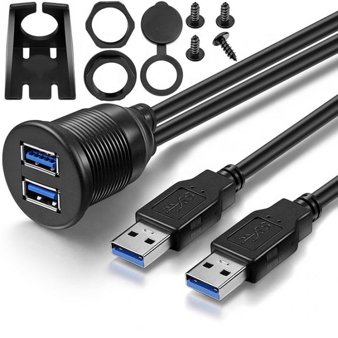 Panel de salpicadero de automóviles masculino a femenino impermeable Dual USB 3.0 Cable de extensión de montaje con chorro para motocicleta 0