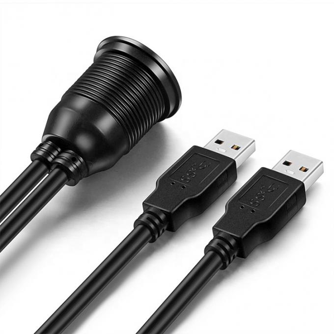 Panel de salpicadero de automóviles masculino a femenino impermeable Dual USB 3.0 Cable de extensión de montaje con chorro para motocicleta 3