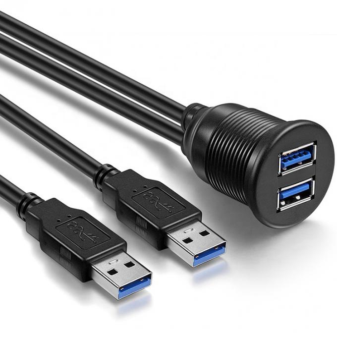 Panel de salpicadero de automóviles masculino a femenino impermeable Dual USB 3.0 Cable de extensión de montaje con chorro para motocicleta 4