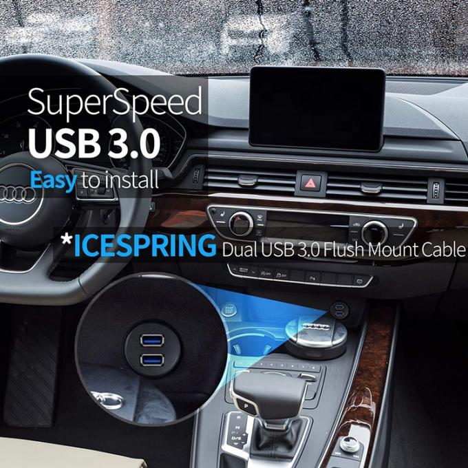 Panel de salpicadero de automóviles masculino a femenino impermeable Dual USB 3.0 Cable de extensión de montaje con chorro para motocicleta 5