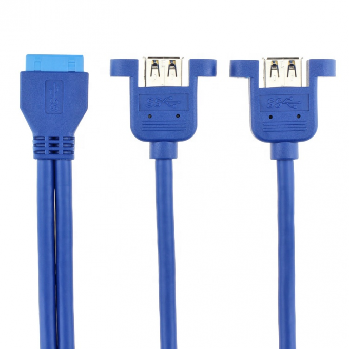 Montaje de panel doble USB 3.0 A Femenino a IDC 20 PIN Femenino Cable de placa base para computadora 2