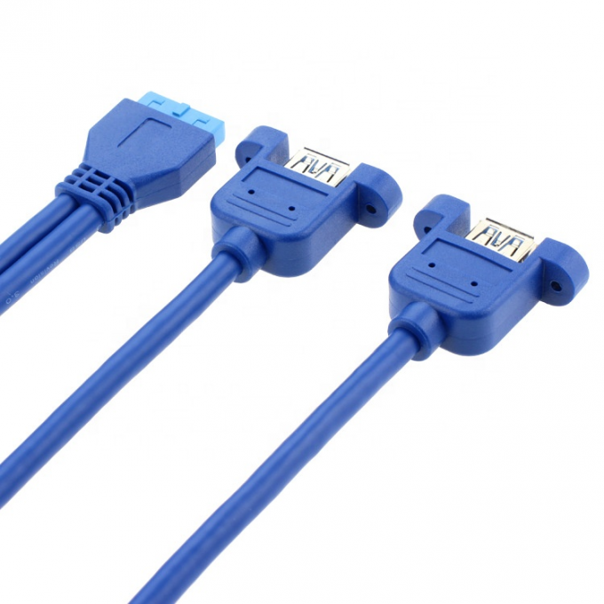 Montaje de panel doble USB 3.0 A Femenino a IDC 20 PIN Femenino Cable de placa base para computadora 3