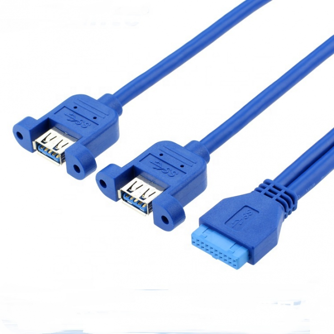 Montaje de panel doble USB 3.0 A Femenino a IDC 20 PIN Femenino Cable de placa base para computadora 4