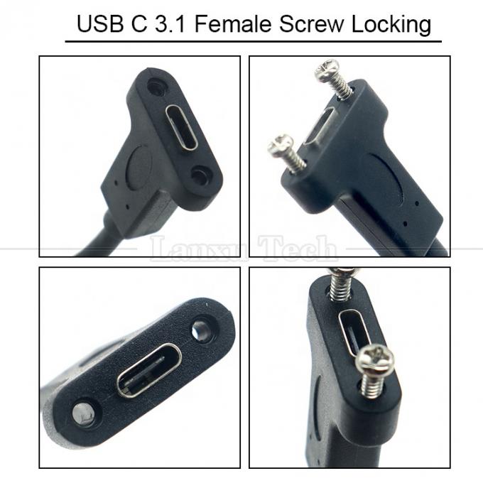 10Gbps 0,3m 1m Hombre a mujer Tipo C 3.1 Panel montado Cerradura de tornillo Agujero de bloqueo Cable de extensión USB 2