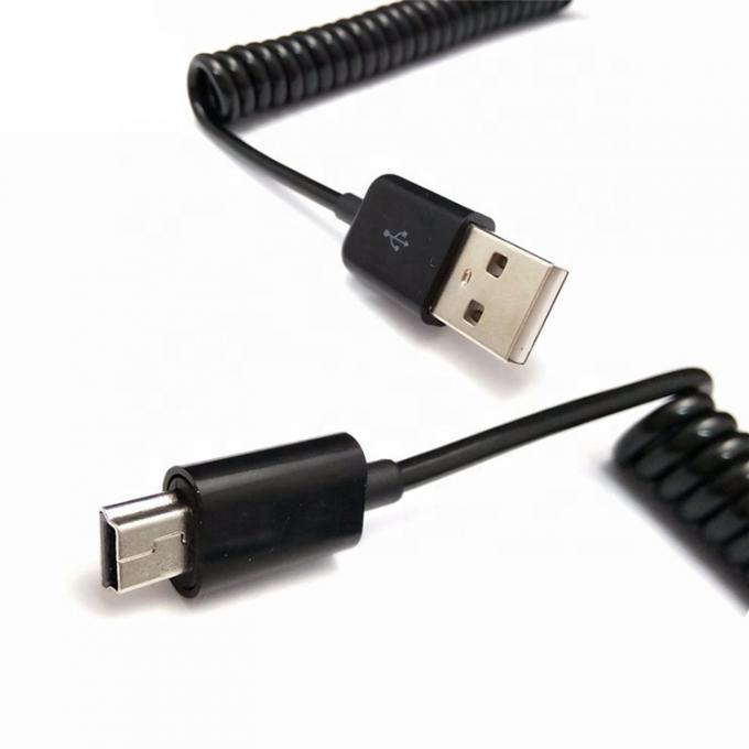Cable de carga de datos recargable 1M 2M 3M en espiral enrollado Mini USB 5 PIN a USB 1