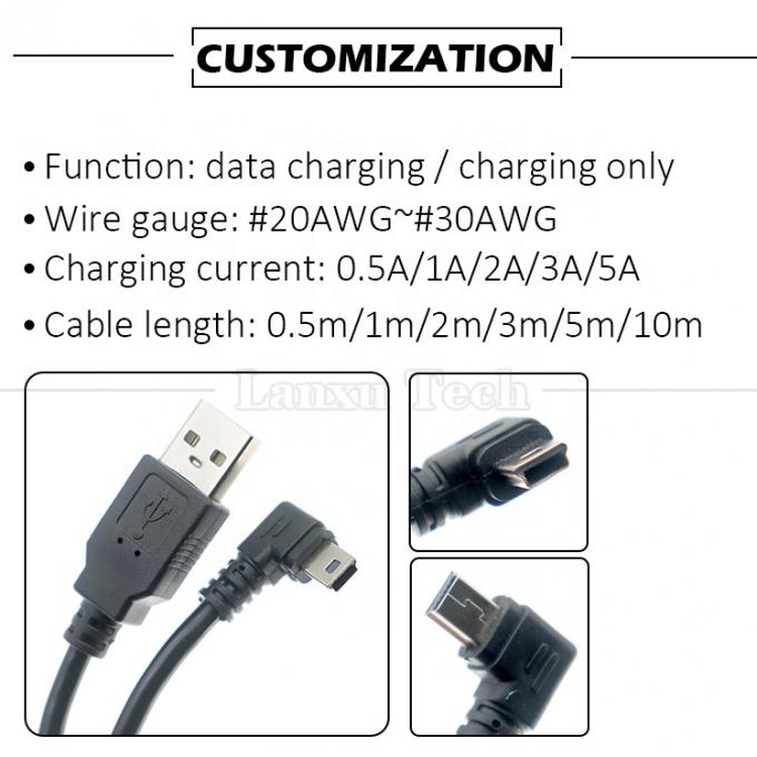 Personalización de 90 grados en el ángulo izquierdo USB A masculino a MINI 5P Cable USB para la cámara del controlador PS3 1