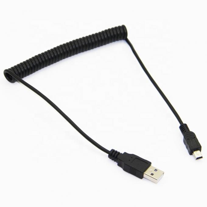 Carga de datos en espiral de resorte de alta calidad Mini USB 2.0 Cable de cargador de extensión para cámara PS3 2