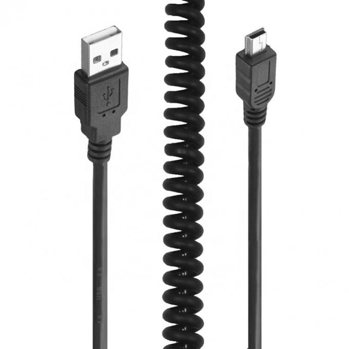 Carga de datos en espiral de resorte de alta calidad Mini USB 2.0 Cable de cargador de extensión para cámara PS3 5
