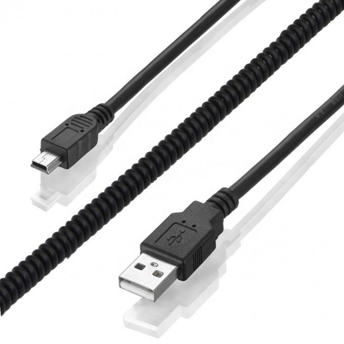 Carga de datos en espiral de resorte de alta calidad Mini USB 2.0 Cable de cargador de extensión para cámara PS3 4