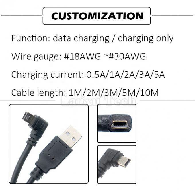 1m 2m 3m 5m 90 grados en forma de L ángulo derecho izquierdo USB 2.0 A macho a mini B 5 pin USB Cable de carga de datos para cámara MP3 3