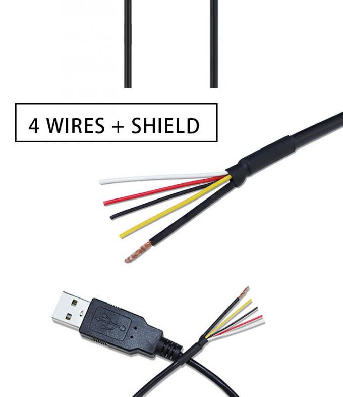Escudo USB A de macho a 4 cables desnudos de extremo abierto 4