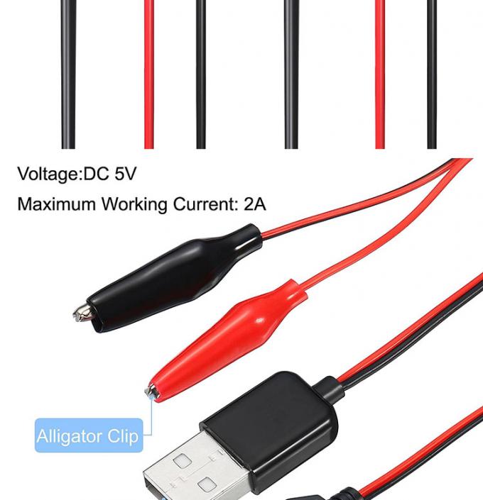 Conector USB masculino Femenino a doble cobre abrazaderas de cocodrilo abrazaderas de cocodrilo prueba de cables de cable de adaptador de cable para circuito eléctrico 1