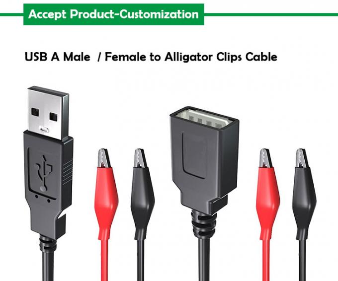 Conector USB masculino Femenino a doble cobre abrazaderas de cocodrilo abrazaderas de cocodrilo prueba de cables de cable de adaptador de cable para circuito eléctrico 0