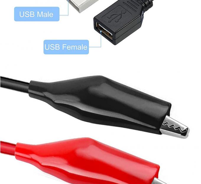 Conector USB masculino Femenino a doble cobre abrazaderas de cocodrilo abrazaderas de cocodrilo prueba de cables de cable de adaptador de cable para circuito eléctrico 2