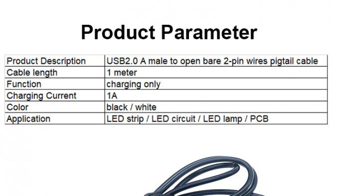 Alta calidad 5V USB 2.0 un macho para abrir desnudo desnudo 2 pinos cables extremo Pigtail Cable para lámpara de luz LED 2