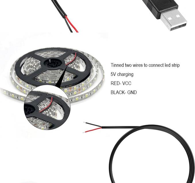 5V USB para abrir cables desnudos de lata despojados de cables de carga de energía de cola de cerdo para lámpara de luz de banda LED 6