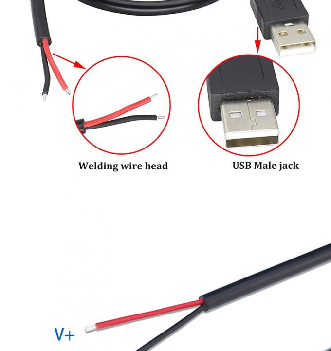 5V USB para abrir cables desnudos de lata despojados de cables de carga de energía de cola de cerdo para lámpara de luz de banda LED 4