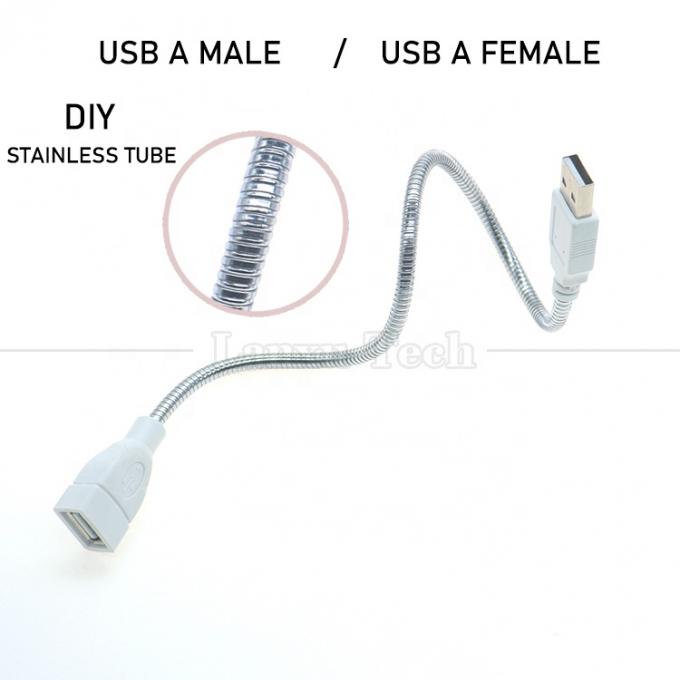 manguera de acero inoxidable de metal flexible de hombre a mujer cable de extensión de adaptador de carga USB para ventilador de luz led 2