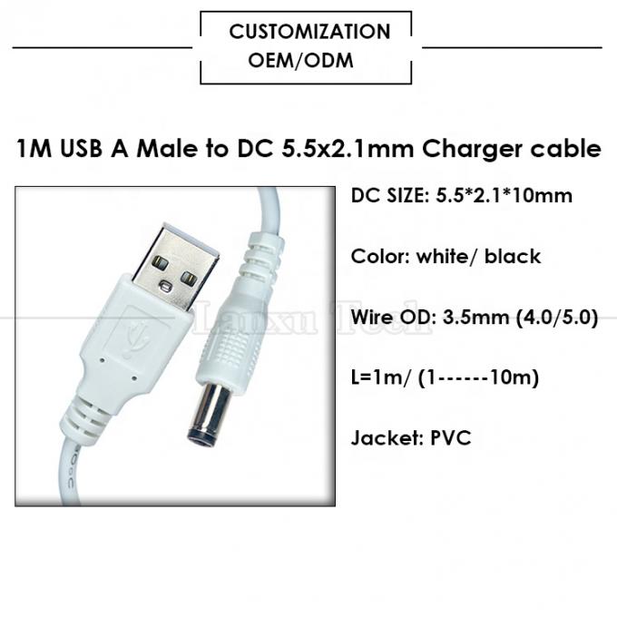 USB A macho a 2.1x5.5mm DC Jack de barril Conector Cable de carga de energía para el altavoz del router 2