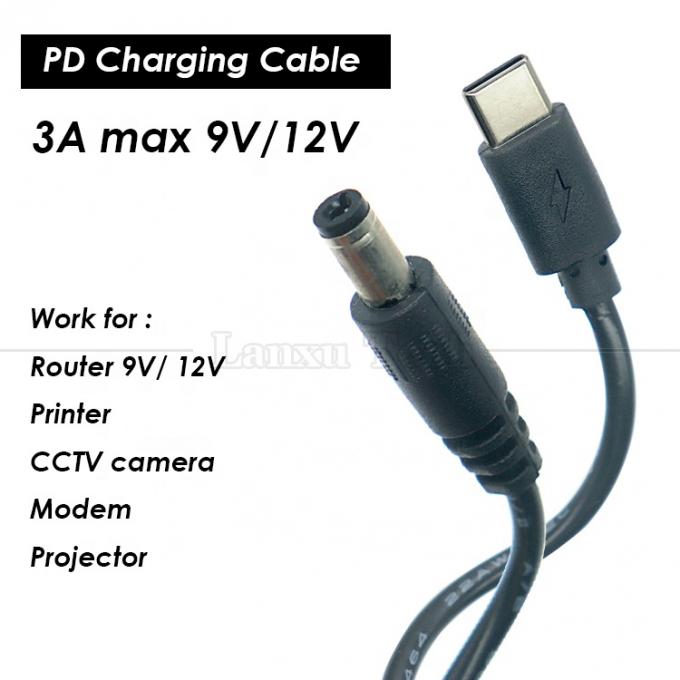 PD Cargar 3A 9V 12V 15V 20V USB Tipo C a DC 5.5x2.1mm Jack Adaptador Convertidor de cable para el router Wifi Modem Proyector de la cámara 0