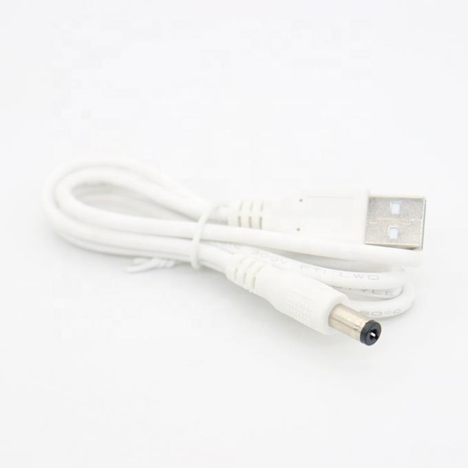 Blanco 1M 5V USB 2.0 Un macho a DC Jack 5.5X2.1mm Cable de cargador de energía 2