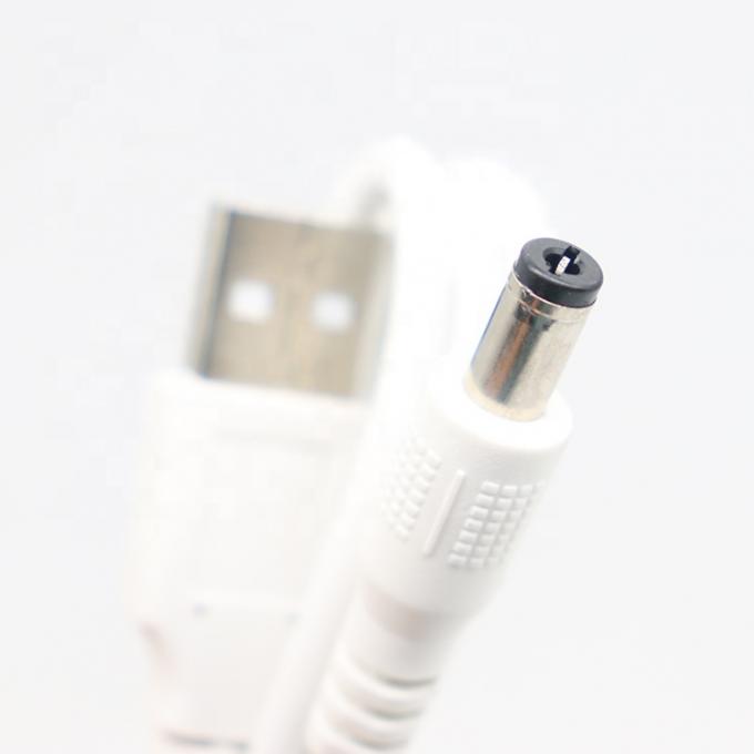 Blanco 1M 5V USB 2.0 Un macho a DC Jack 5.5X2.1mm Cable de cargador de energía 4