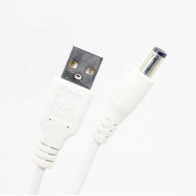 Blanco 1M 5V USB 2.0 Un macho a DC Jack 5.5X2.1mm Cable de cargador de energía 5