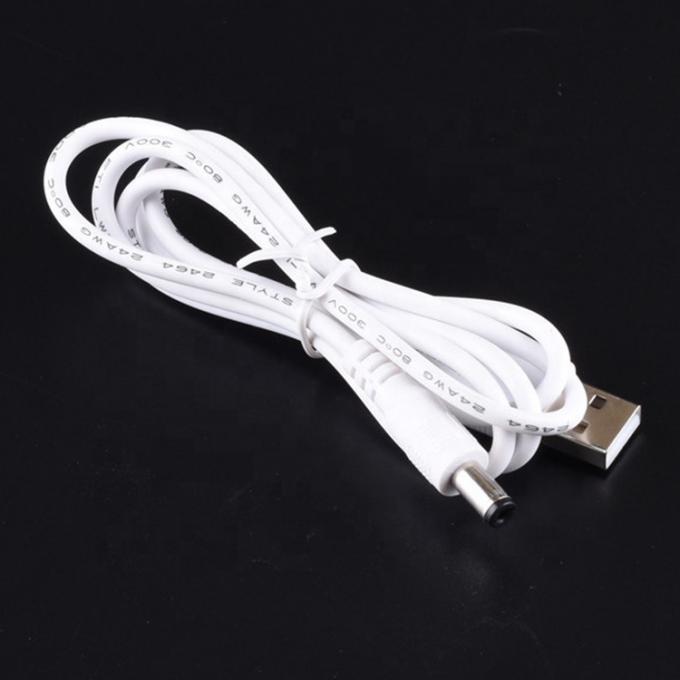 Blanco 1M 5V USB 2.0 Un macho a DC Jack 5.5X2.1mm Cable de cargador de energía 6
