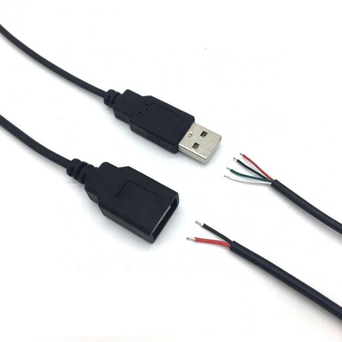 Hombre Mujer USB 2.0 Tipo A enchufe a extremo libre enlatado cable de cargador de alambre de cola de cerdo abierto para tira LED 5