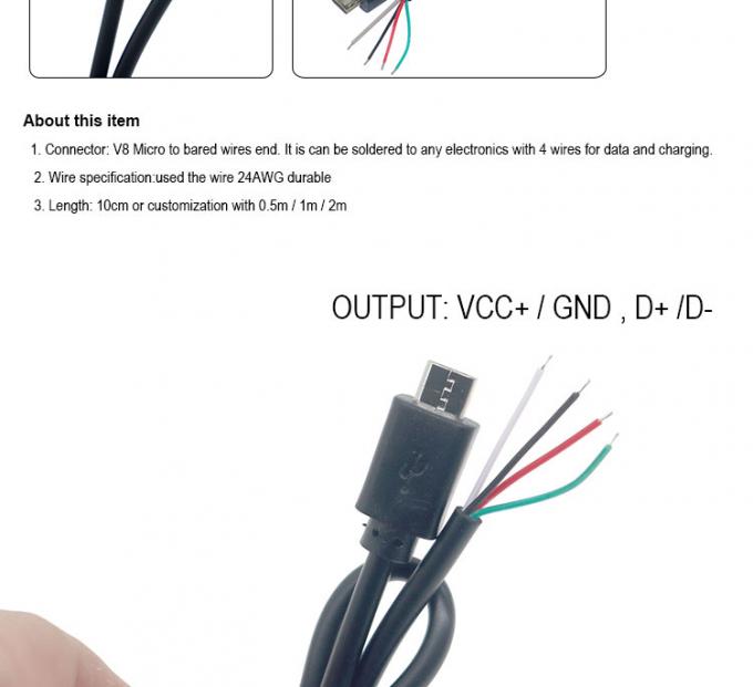 OEM Micro B V8 personalizado 5 pines USB macho para abrir Pigtail cables desnudos 1