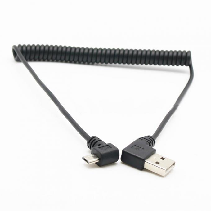CUSTOM 1M Ángulo recto de 90 grados USB A macho a micro b macho cable USB enrollado por resorte 1