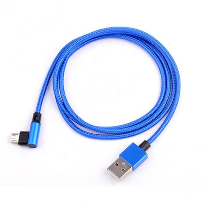 Carga rápida 2.4A de nylon trenzado en forma de L ángulo izquierdo Micro b a USB A cable de carga de datos masculino para teléfono 0