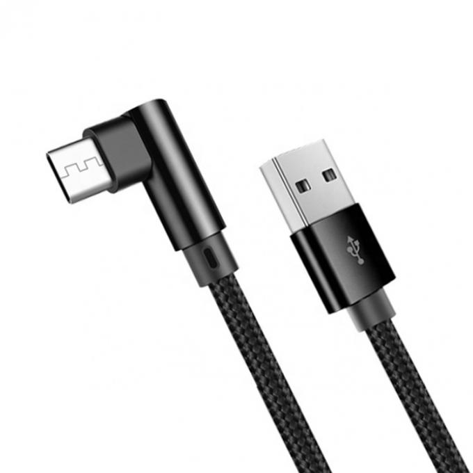 Carga rápida 2.4A de nylon trenzado en forma de L ángulo izquierdo Micro b a USB A cable de carga de datos masculino para teléfono 3