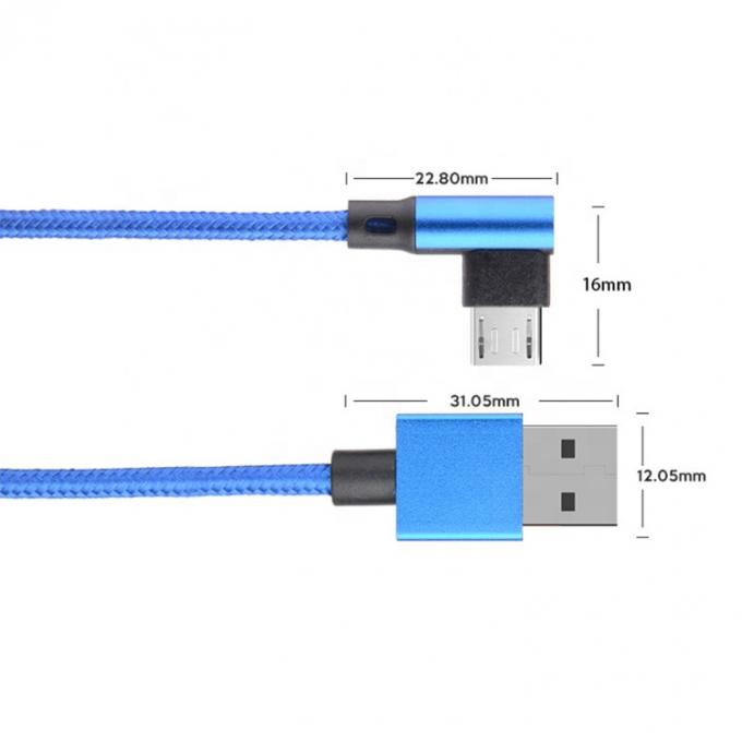 Carga rápida 2.4A de nylon trenzado en forma de L ángulo izquierdo Micro b a USB A cable de carga de datos masculino para teléfono 2
