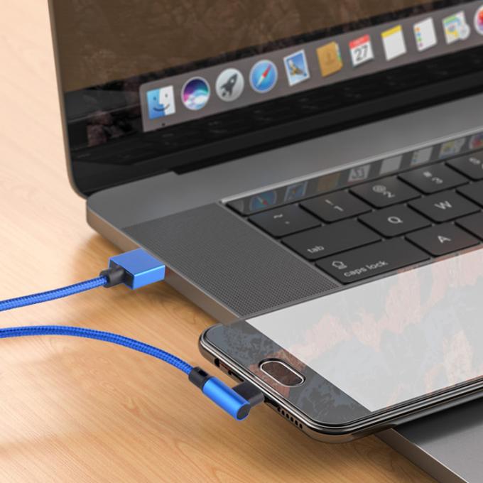 Carga rápida 2.4A de nylon trenzado en forma de L ángulo izquierdo Micro b a USB A cable de carga de datos masculino para teléfono 4