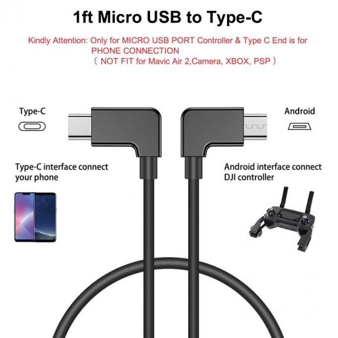 Ángulo de 90 grados Micro B a tipo C Cable USB para UAV 1