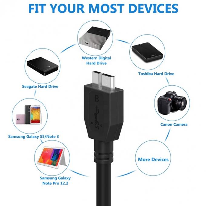 Carga de datos de alta velocidad de 5 Gbps Micro USB 3.0 Cable de A a Micro B para el disco duro Samsung Sdd Hdd 5