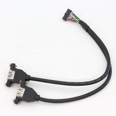 comprar Y Splitter Screw Locking Stud USB doble 3.0 Tipo A Panel de montaje femenino Cable USB con Molex online manufacture