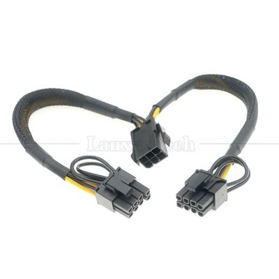 Sleeved 18AWG Pure Cooper Y Splitter 6 pin a doble 8 pin 6 + 2 PCI Express Adaptador de alimentación Extensión de cable PCIe para GPU