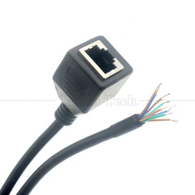 Mujer RJ45 Jack Socket para abrir soldadura enlatada 8 alambres de extremo desnudo Pigtail Ethernet red de parche Lan cable